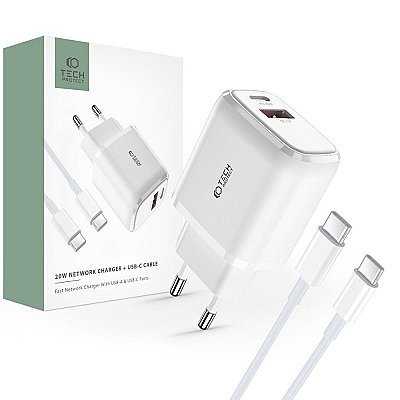 TECH-PROTECT Zestaw: ładowarka sieciowa C20W + kabel ze złączem Typu C