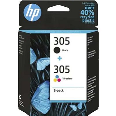 HP Komplet tuszy 305: tusz kolorowy CMY + tusz czarny K