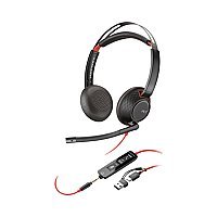 POLY Blackwire 5220 Słuchawki przewodowe stereo na USB-C i Jack 3,5mm + adapter USB-C na USB-A