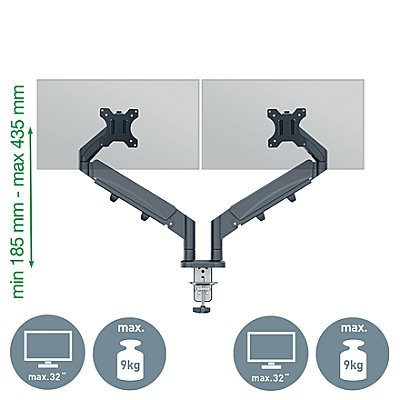 LEITZ Ergo Podwójne ramię do monitora oszczędzające miejsce na biurku ciemnoszare + PROMOCJA Feel Good!