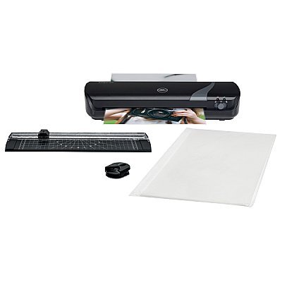 GBC Inspire+ ZESTAW 4w1: narzędzie do zaokrąglania narożników, trymer,  5x folii do laminacji, laminator A4 do laminacji na gorąco i na zimno 250mm/min czarny