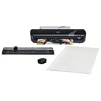 GBC Inspire+ ZESTAW 4w1: narzędzie do zaokrąglania narożników, trymer,  5x folii do laminacji, laminator A4 do laminacji na gorąco i na zimno 250mm/min czarny