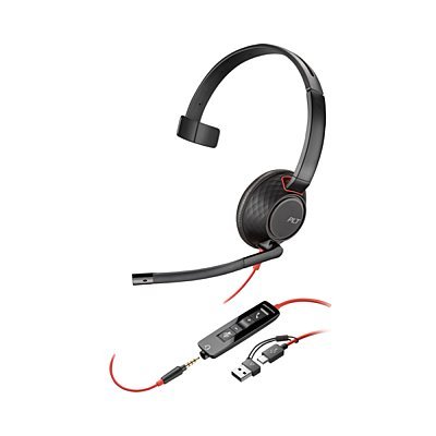POLY Blackwire 5210 Słuchawki przewodowe monaural na USB-C i Jack 3,5mm + adapter USB-C na USB-A
