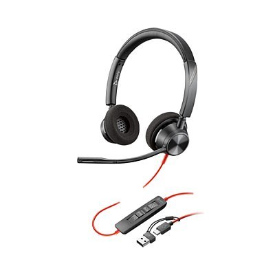 POLY Blackwire 3320 Słuchawki przewodowe stereo na USB-C + adapter USB-C na USB-A