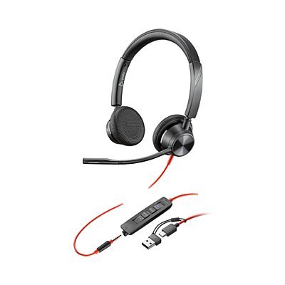 POLY Blackwire 3325 Słuchawki przewodowe stereo MS na USB-C i Jack 3,5mm + adapter USB-C na USB-A