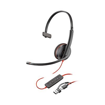 POLY Blackwire 3210 Słuchawki przewodowe monaural na USB-C + adapter USB-C na USB-A