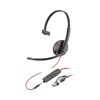 POLY Blackwire 3215 Słuchawki przewodowe monaural na USB-C i Jack 3,5mm + adapter USB-C na USB-A