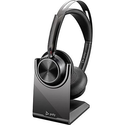POLY Voyager Focus 2 Słuchawki bezprzewodowe nauszne z podstawką ładującą USB-C + adapter USB-C na USB-A