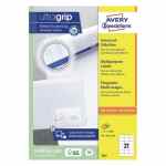 AVERY UltraGrip Etykiety samoprzylepne - białe 70 x 42,3 mm 100 arkuszy 2100 etykiet