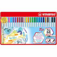 STABILO pen 68 brush Zestaw flamastrów w metalowym etui 25 szt.