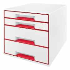 LEITZ Wow Cube Pojemnik z 4 szufladami biało-czerwony