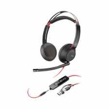 POLY Blackwire 5220 Słuchawki przewodowe stereo na USB-C i Jack 3,5mm + adapter USB-C na USB-A